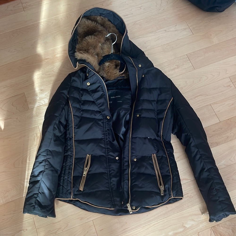Zara fur hooded puffer jacket